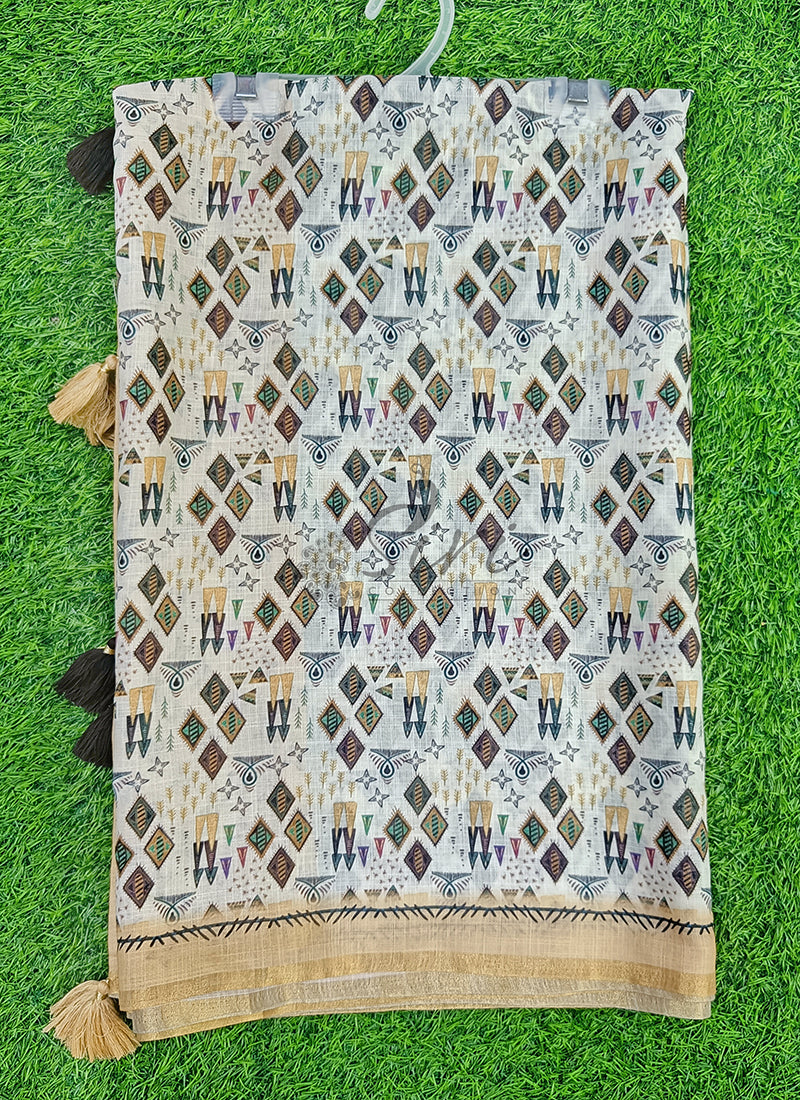 Lovely Digital Print Soft Linen Saree