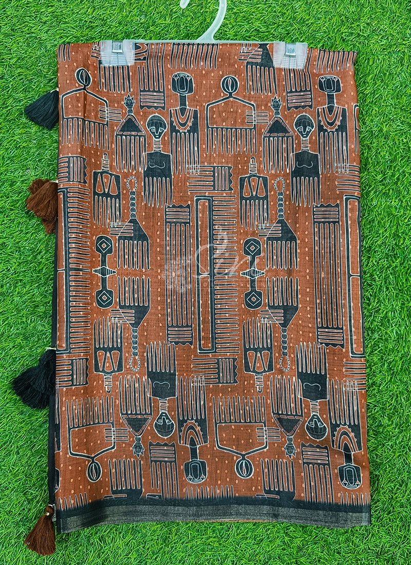 Lovely Digital Print Soft Linen Saree