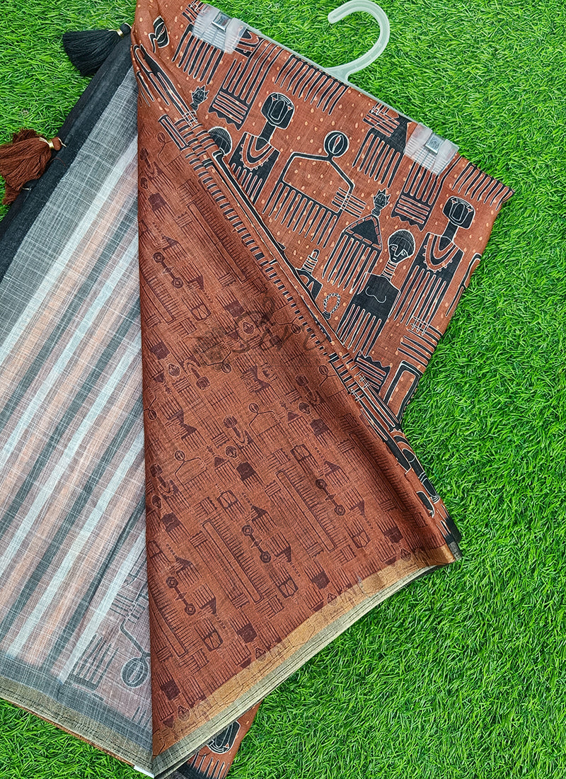 Lovely Digital Print Soft Linen Saree