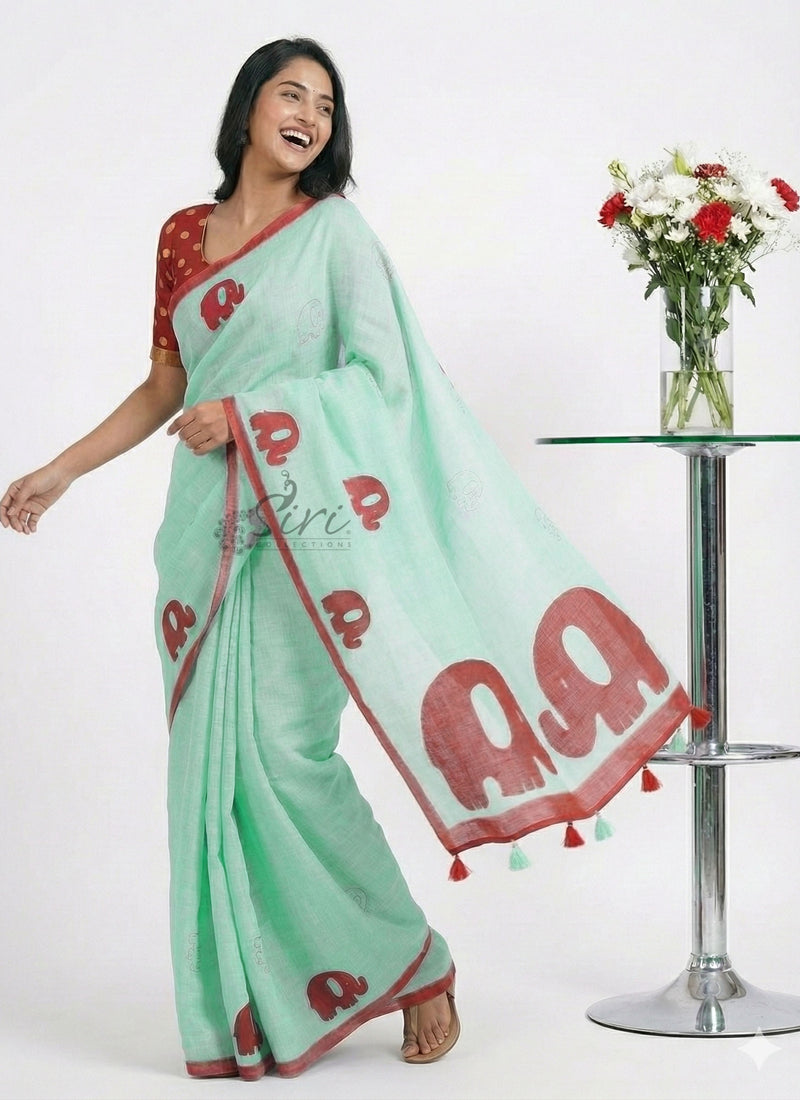 Lovely Digital Print Soft Linen Saree