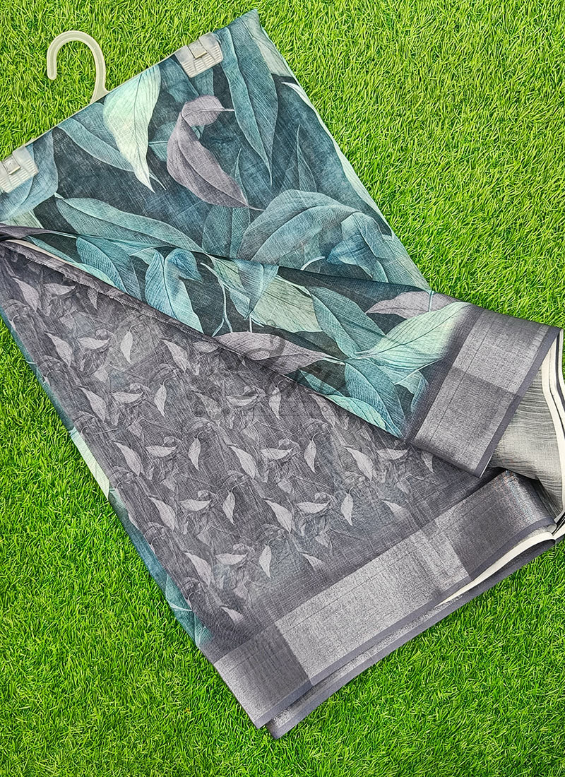 Lovely Digital Print Linen Saree