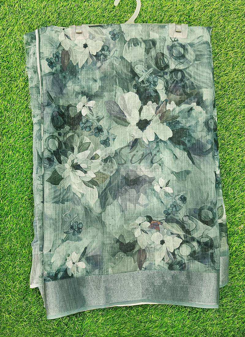 Lovely Digital Print Linen Saree