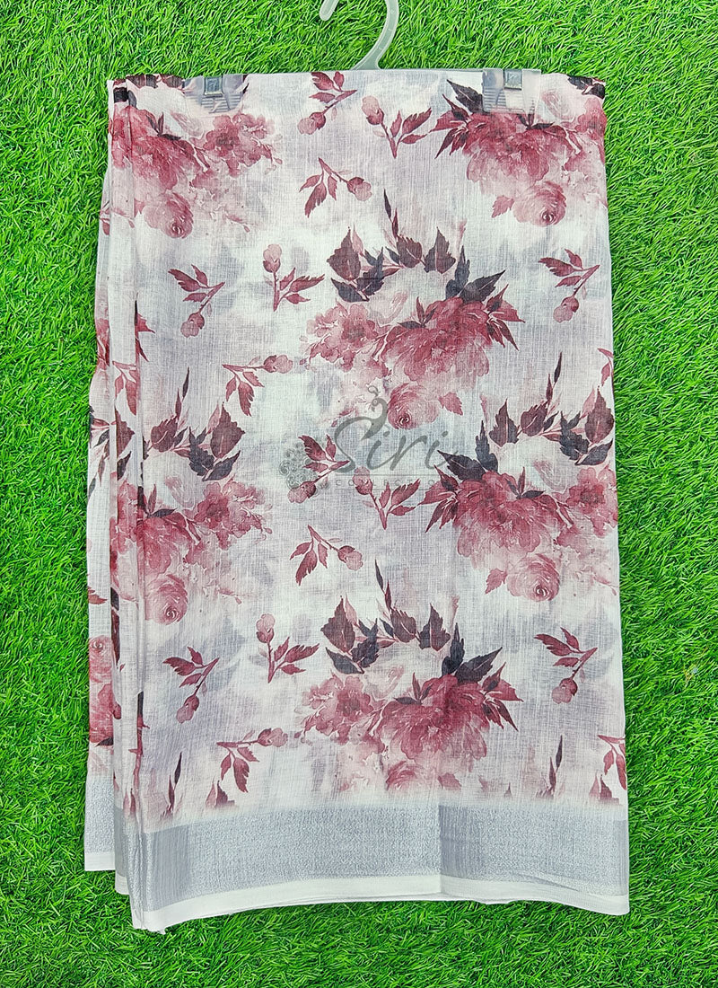 Lovely Digital Print Linen Saree