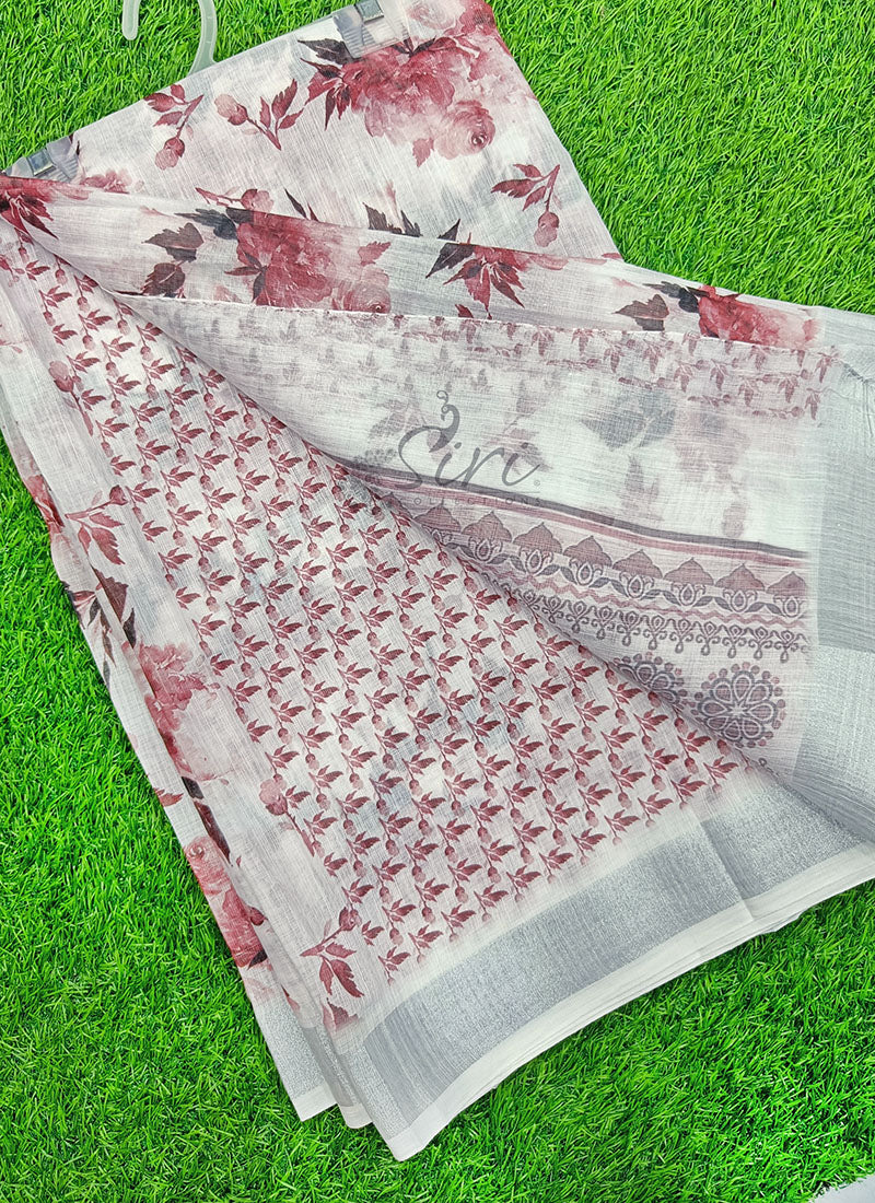 Lovely Digital Print Linen Saree