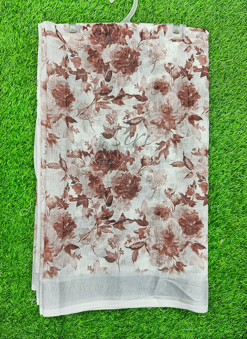 Lovely Digital Print Linen Saree