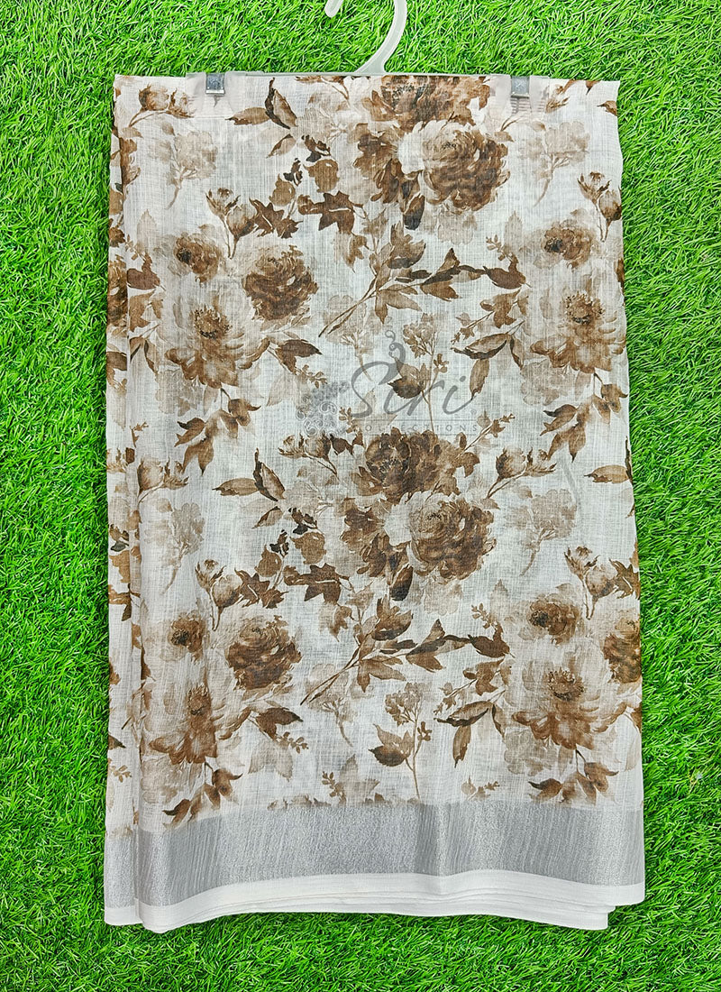 Lovely Digital Print Linen Saree