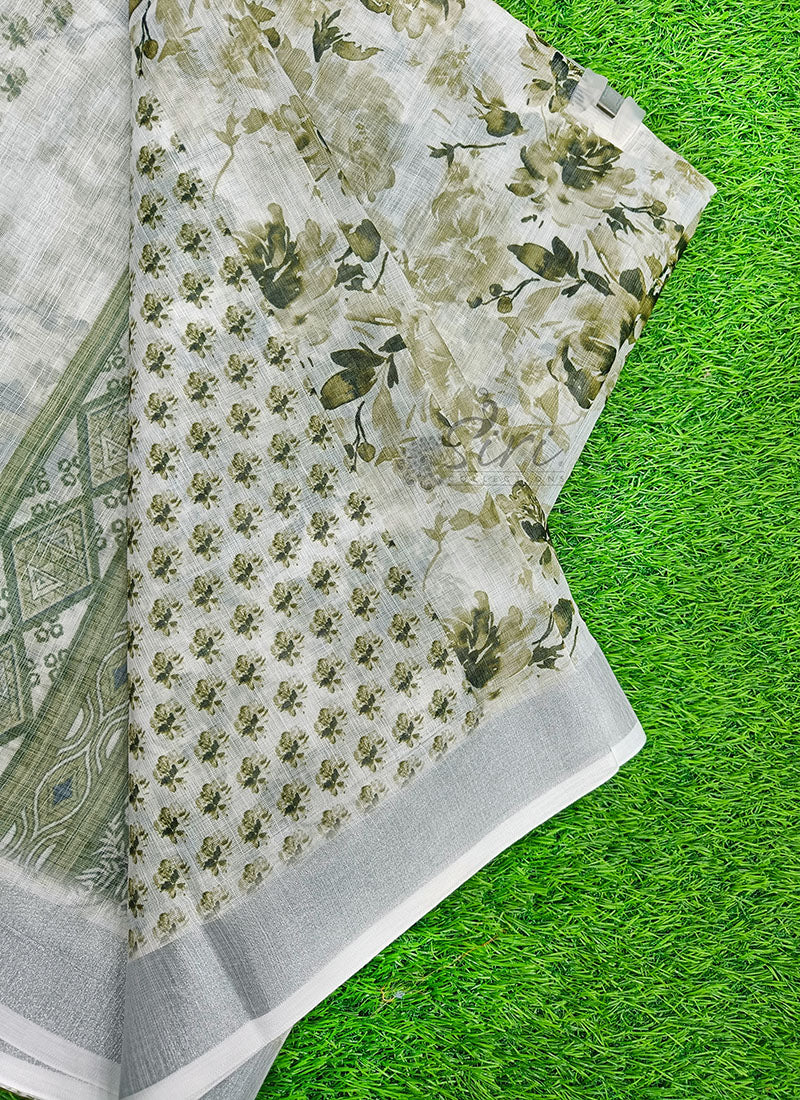 Lovely Digital Print Linen Saree