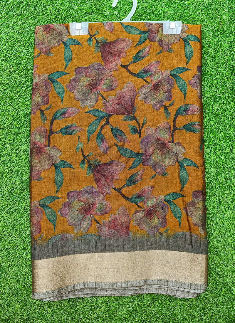 Beautiful Printed Jute Cotton Saree