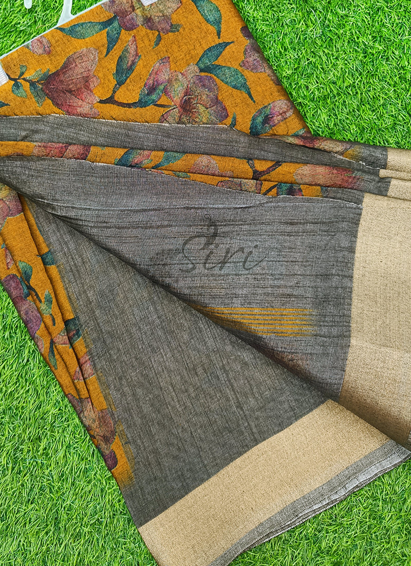 Beautiful Printed Jute Cotton Saree