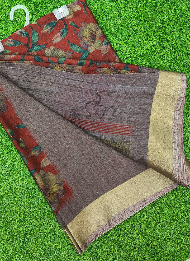 Beautiful Printed Jute Cotton Saree
