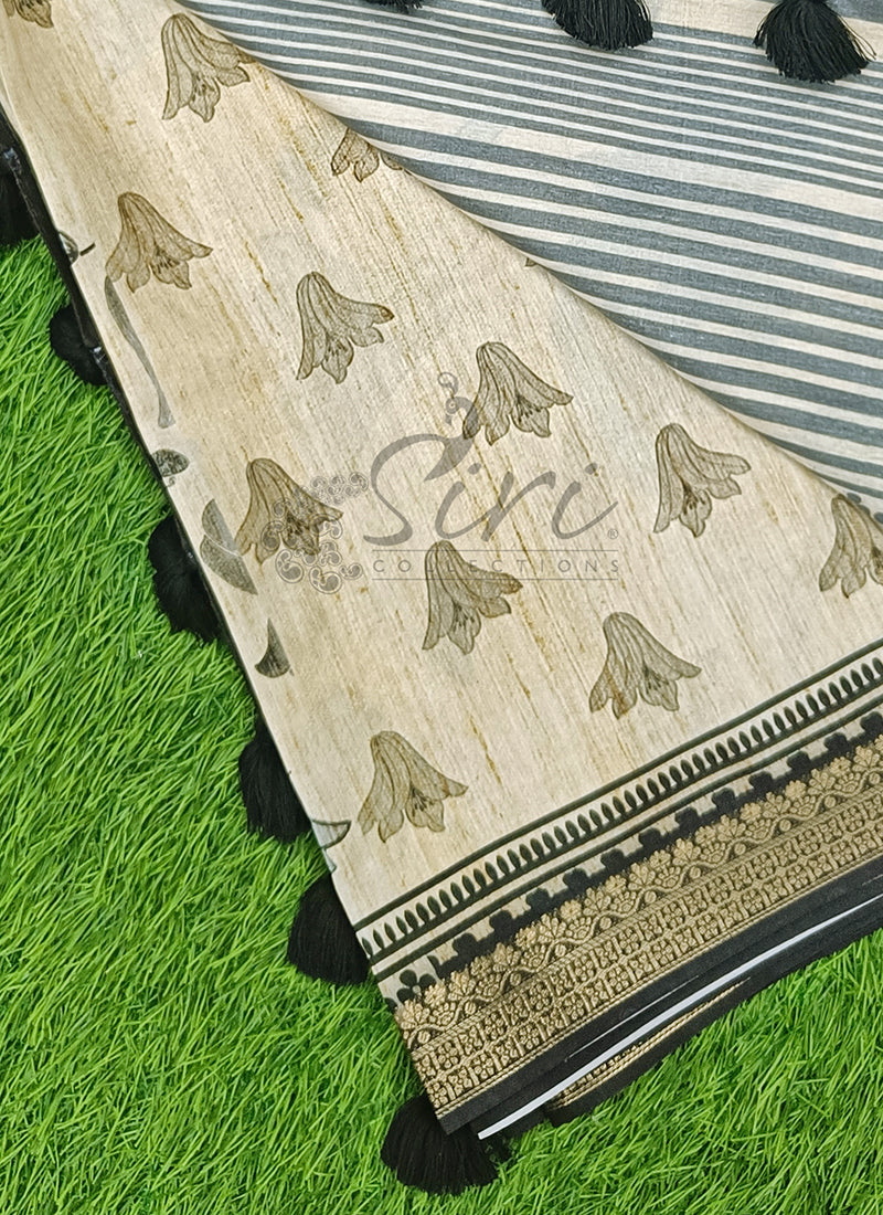 Beautiful Digital Print Fancy Tussar Saree