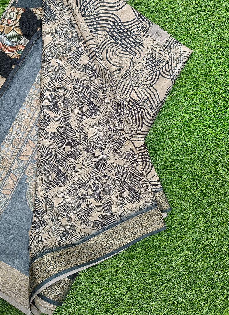Beautiful Digital Print Fancy Tussar Saree