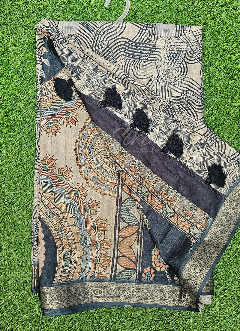 Beautiful Digital Print Fancy Tussar Saree