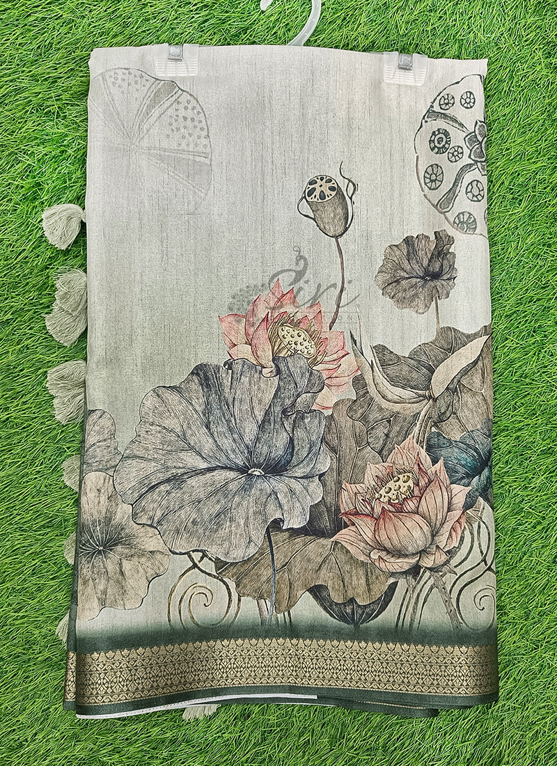 Beautiful Digital Print Fancy Tussar Saree