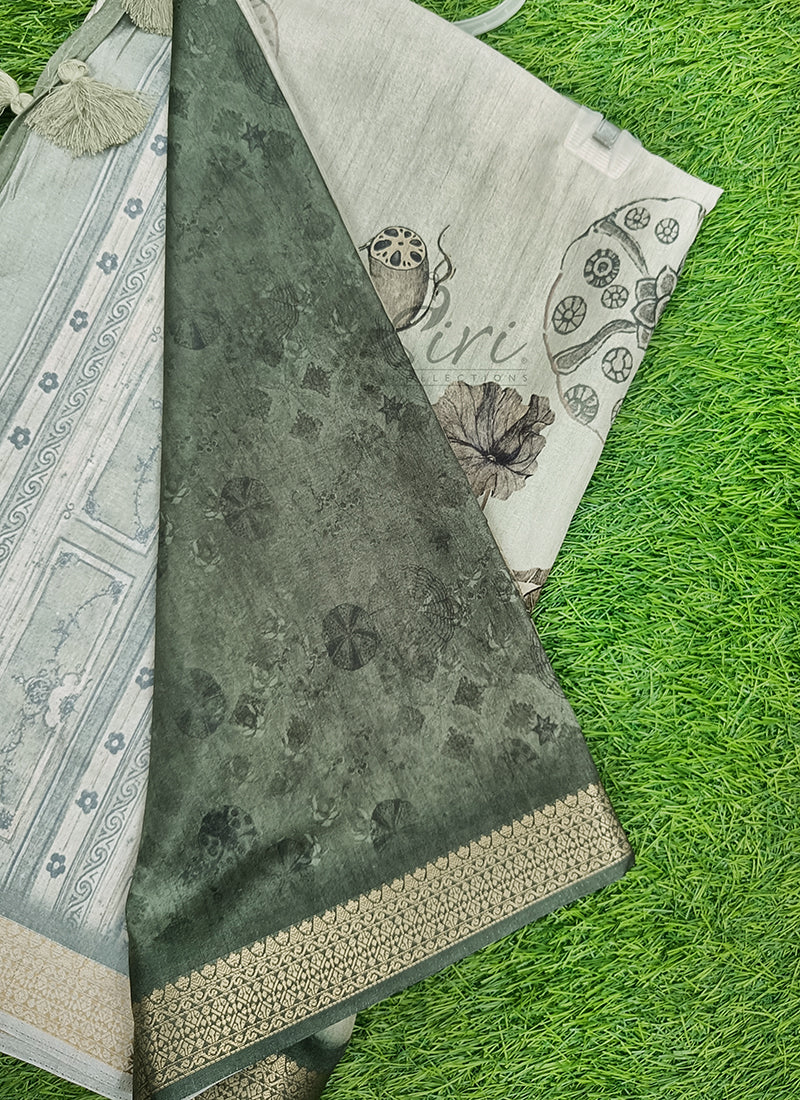 Beautiful Digital Print Fancy Tussar Saree