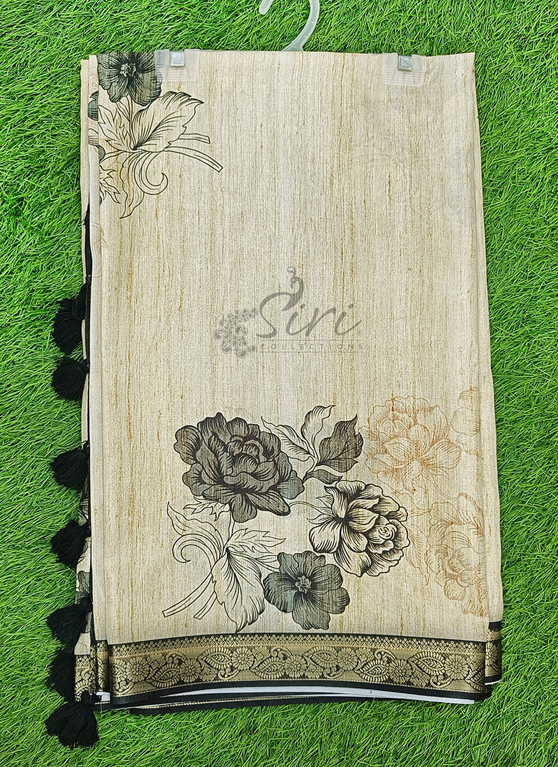 Beautiful Digital Print Fancy Tussar Saree