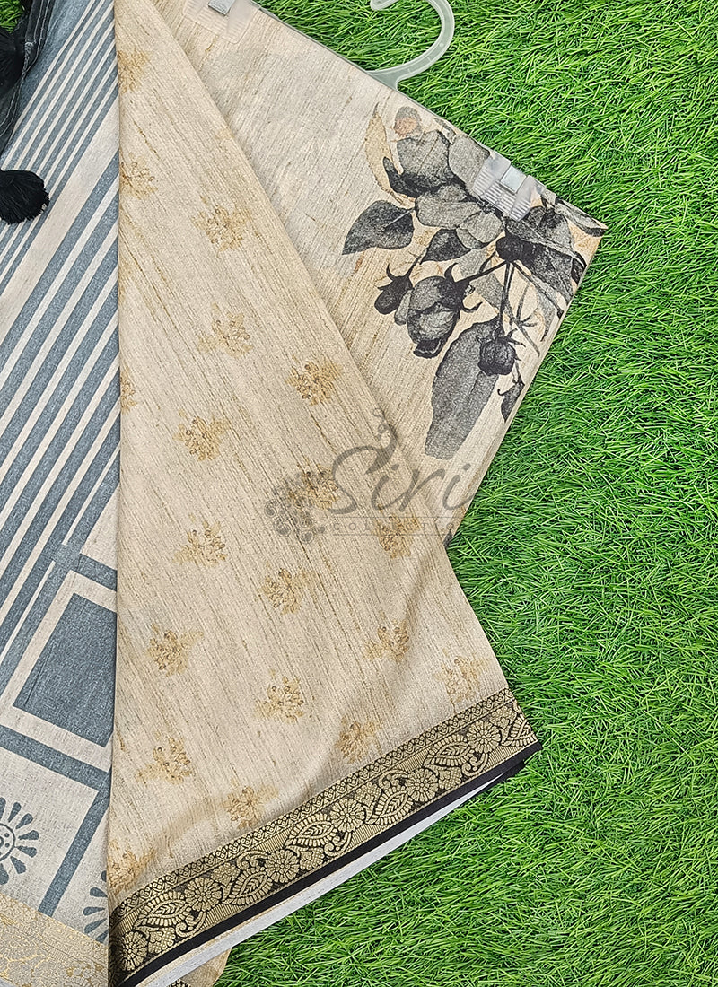 Beautiful Digital Print Fancy Tussar Saree