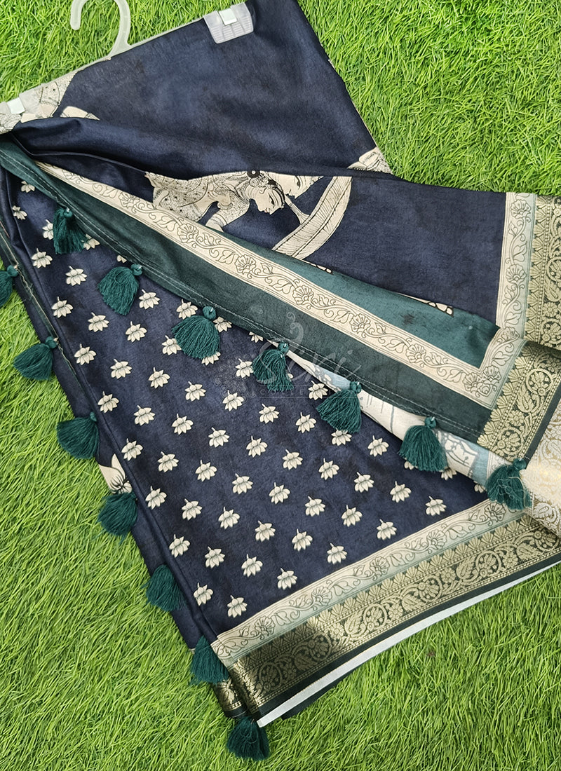 Beautiful Digital Print Fancy Tussar Saree