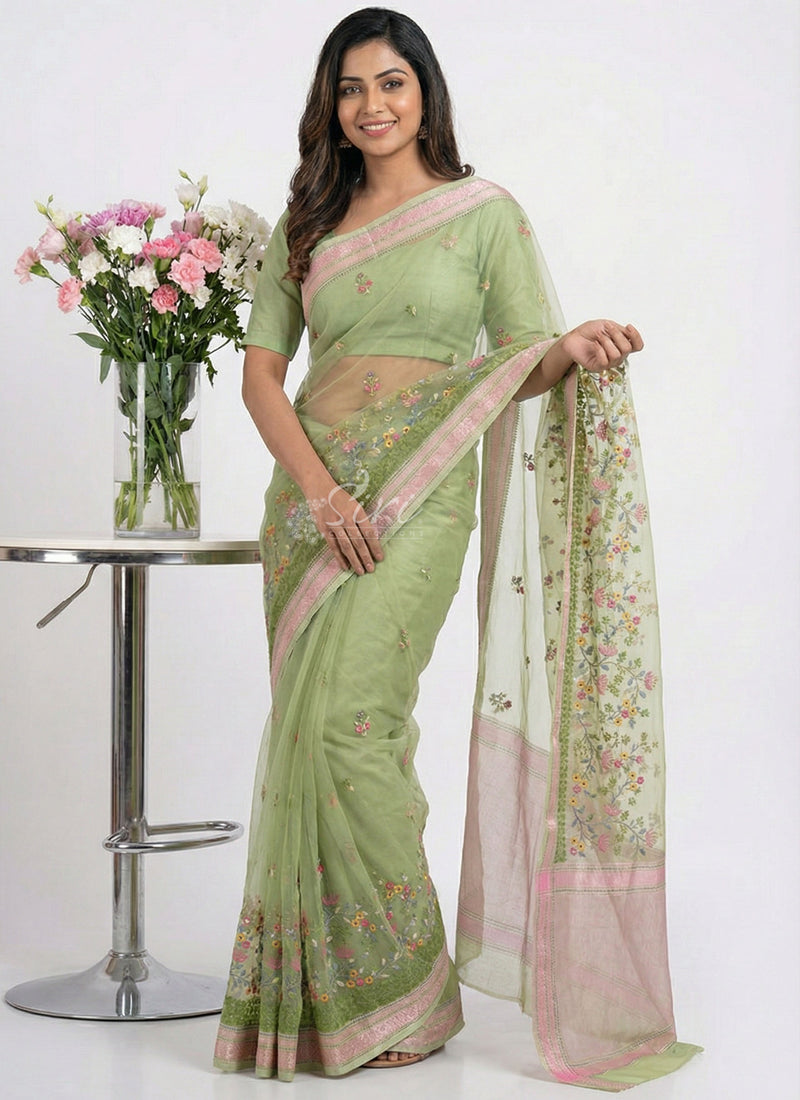 Elegant Supernet Saree in Embroidery Work