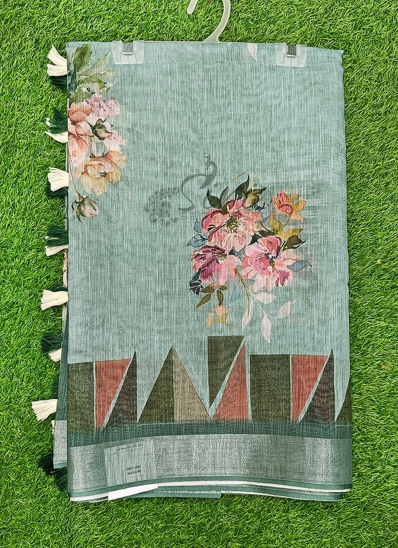 Beautiful Digital Print Linen Saree