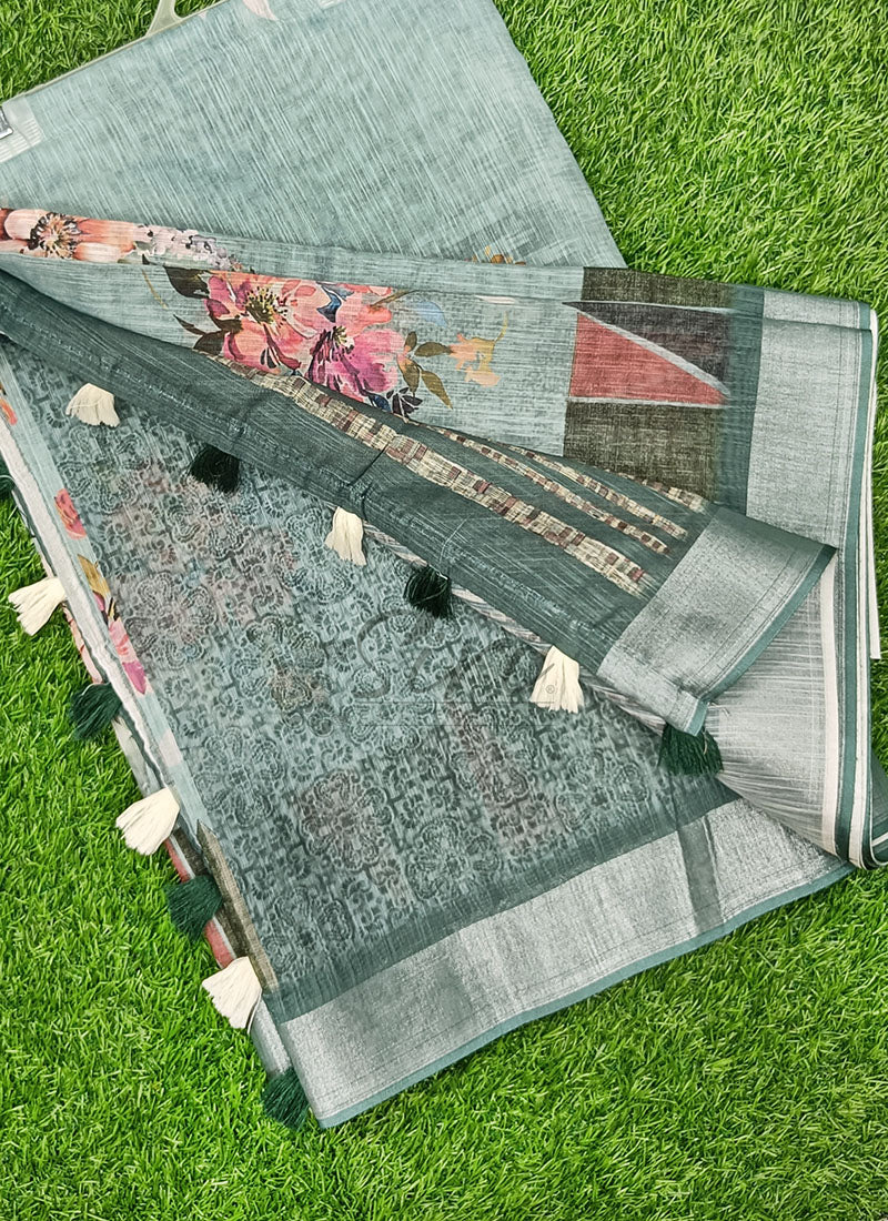 Beautiful Digital Print Linen Saree