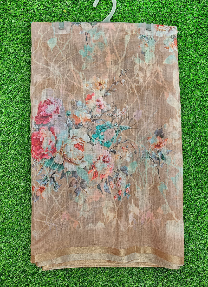 Beautiful Digital Print Soft Linen Saree