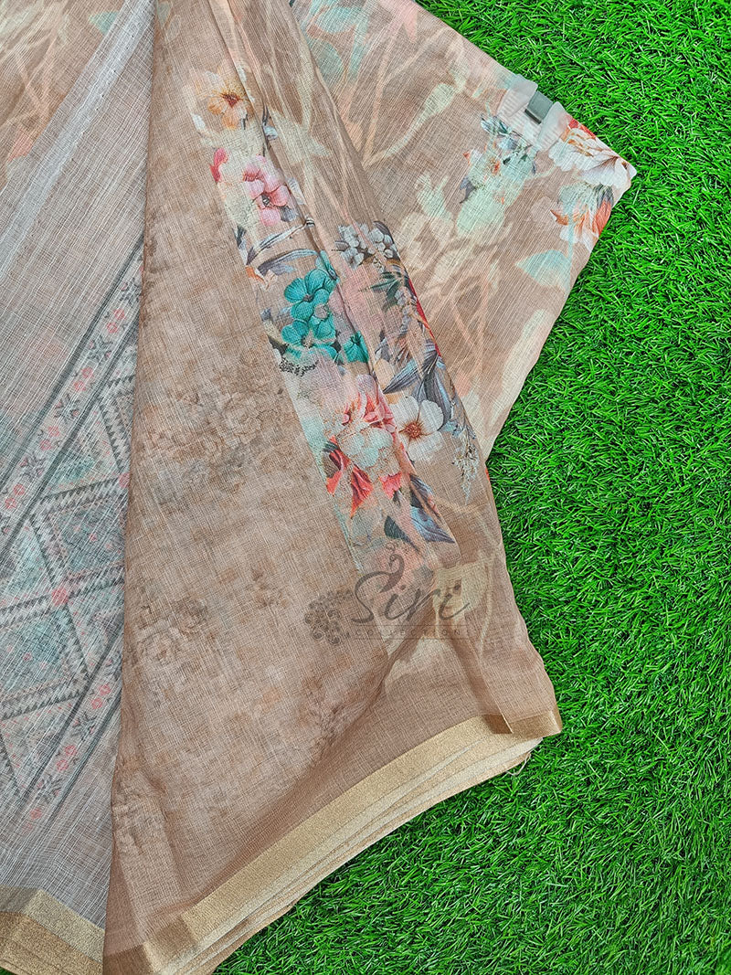 Beautiful Digital Print Soft Linen Saree