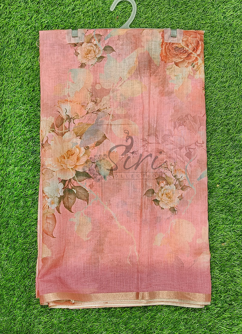 Beautiful Digital Print Soft Linen Saree