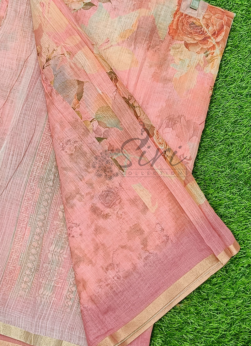 Beautiful Digital Print Soft Linen Saree