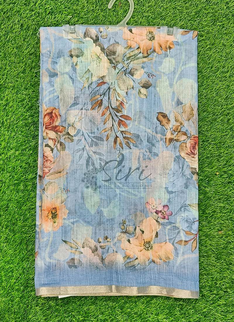 Beautiful Digital Print Soft Linen Saree