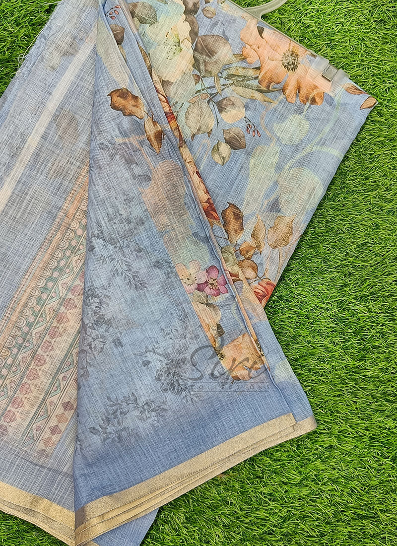 Beautiful Digital Print Soft Linen Saree