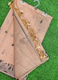 Latest Fancy Cotton Saree in Warli Design Borders