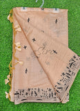 Latest Fancy Cotton Saree in Warli Design Borders