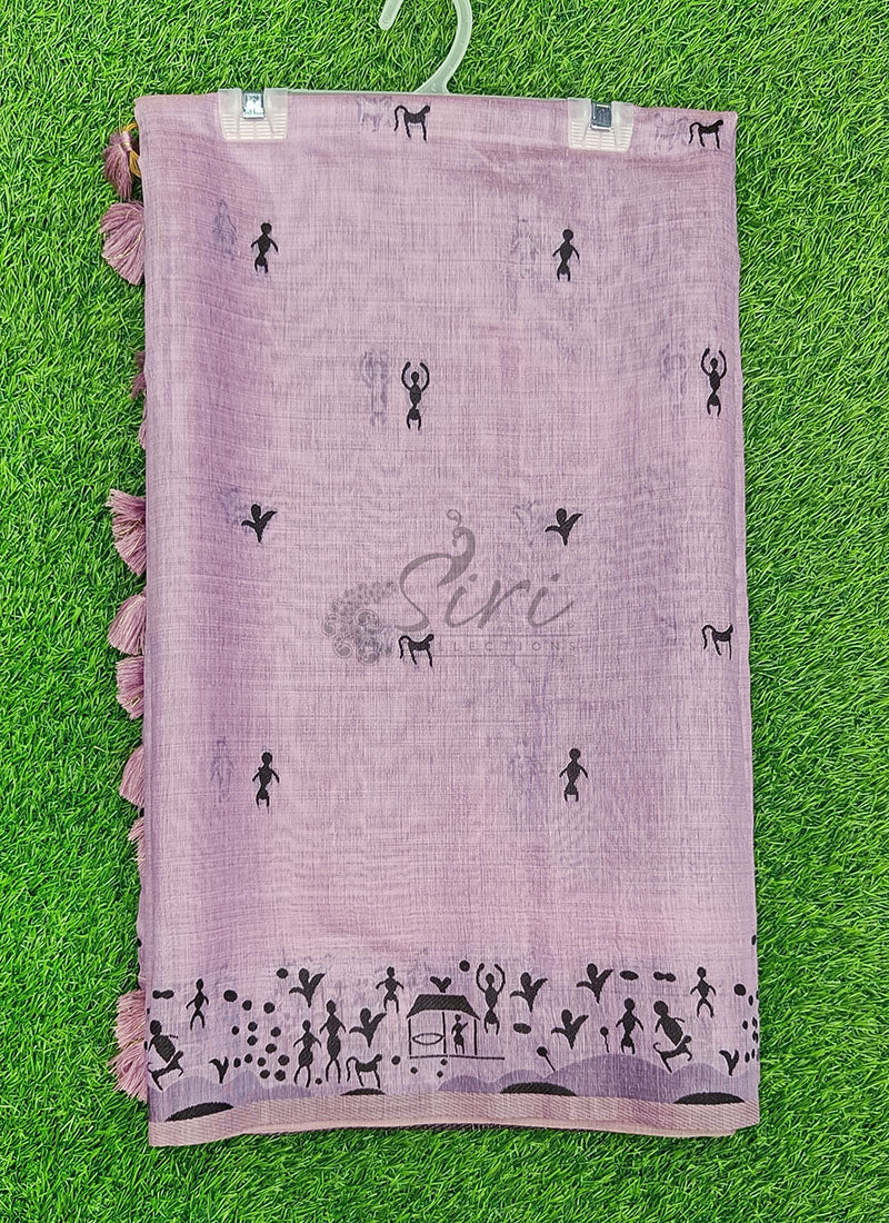 Latest Fancy Cotton Saree in Warli Design Borders