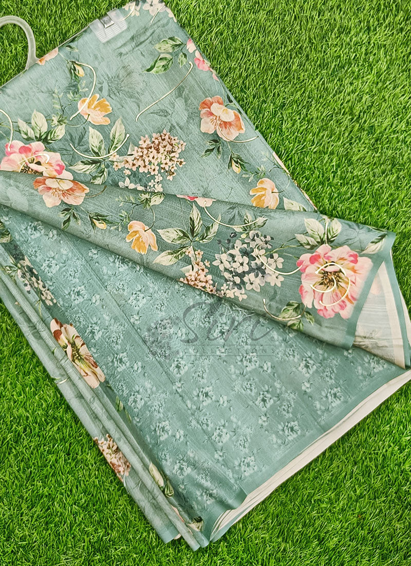 Lovely Digital Print Soft Tussar Saree