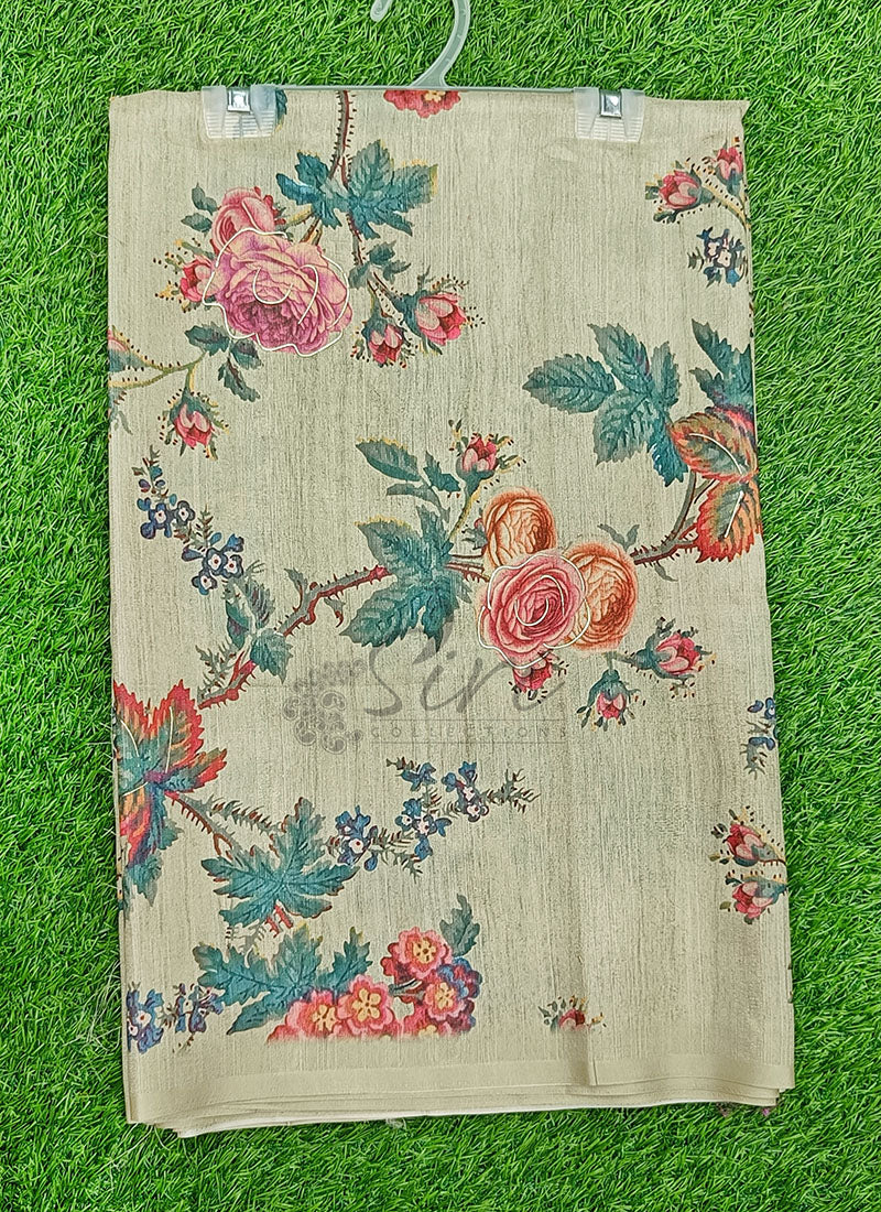 Lovely Digital Print Soft Tussar Saree