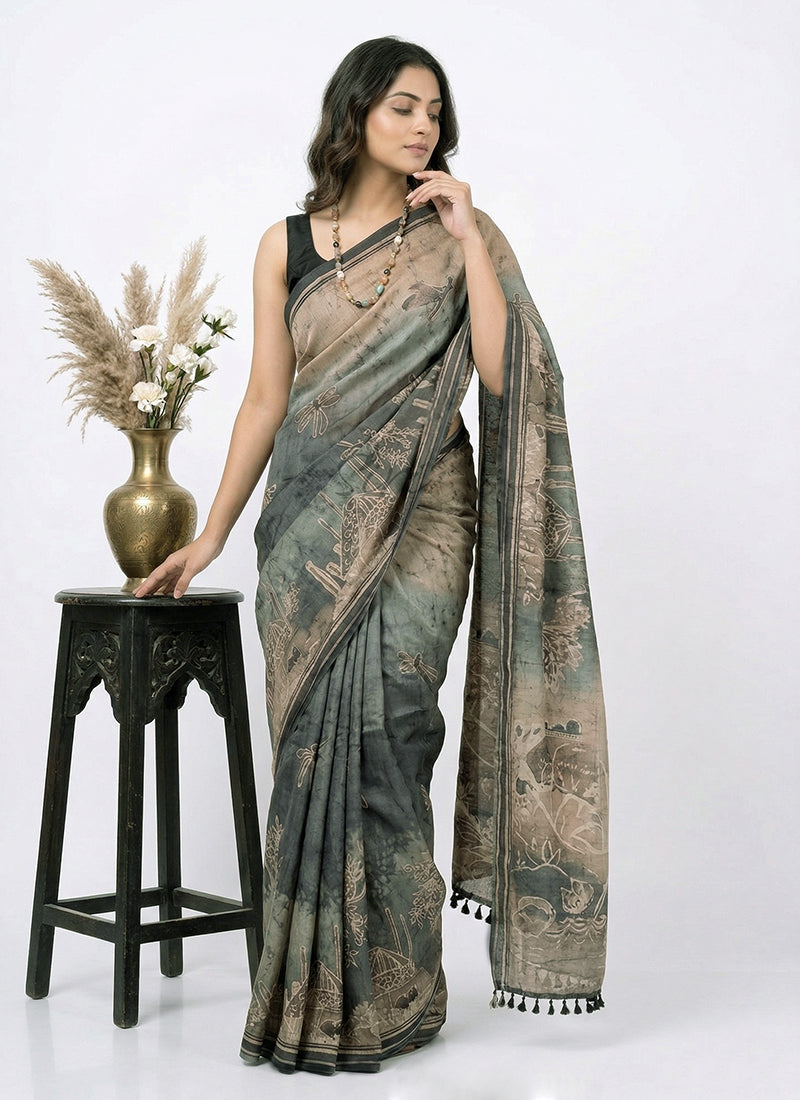 Lovely Digital Print Chanderi Saree