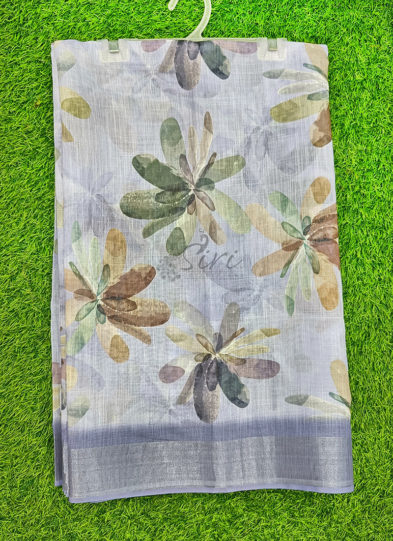 Lovely Digital Print Linen Saree