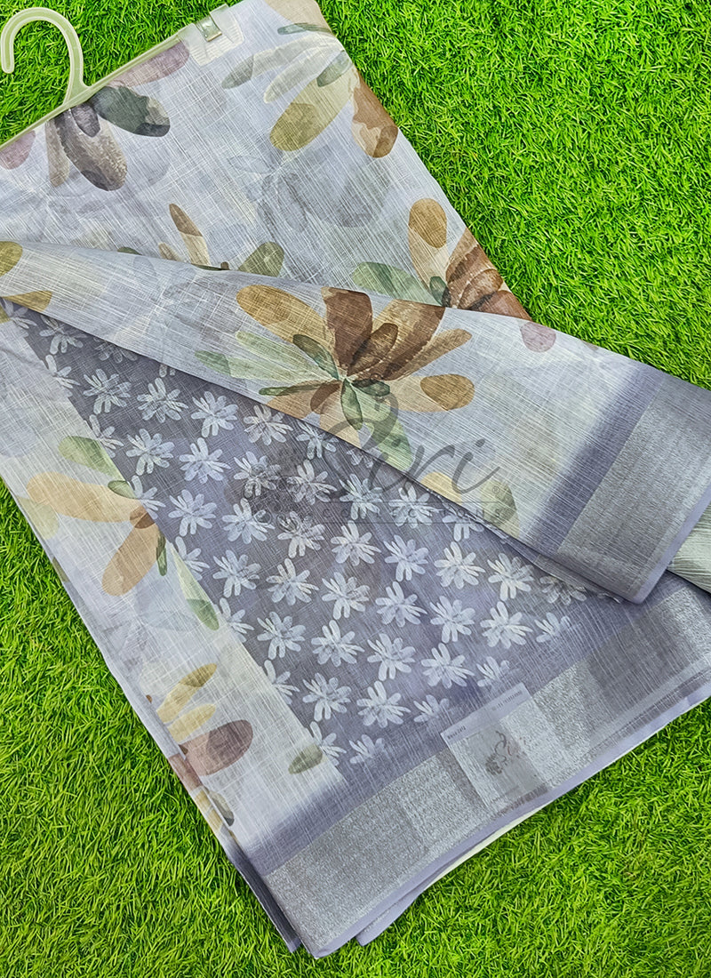 Lovely Digital Print Linen Saree