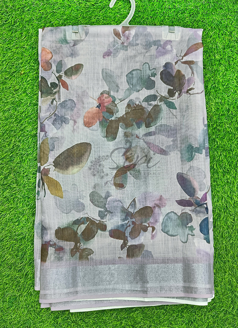 Lovely Digital Print Linen Saree