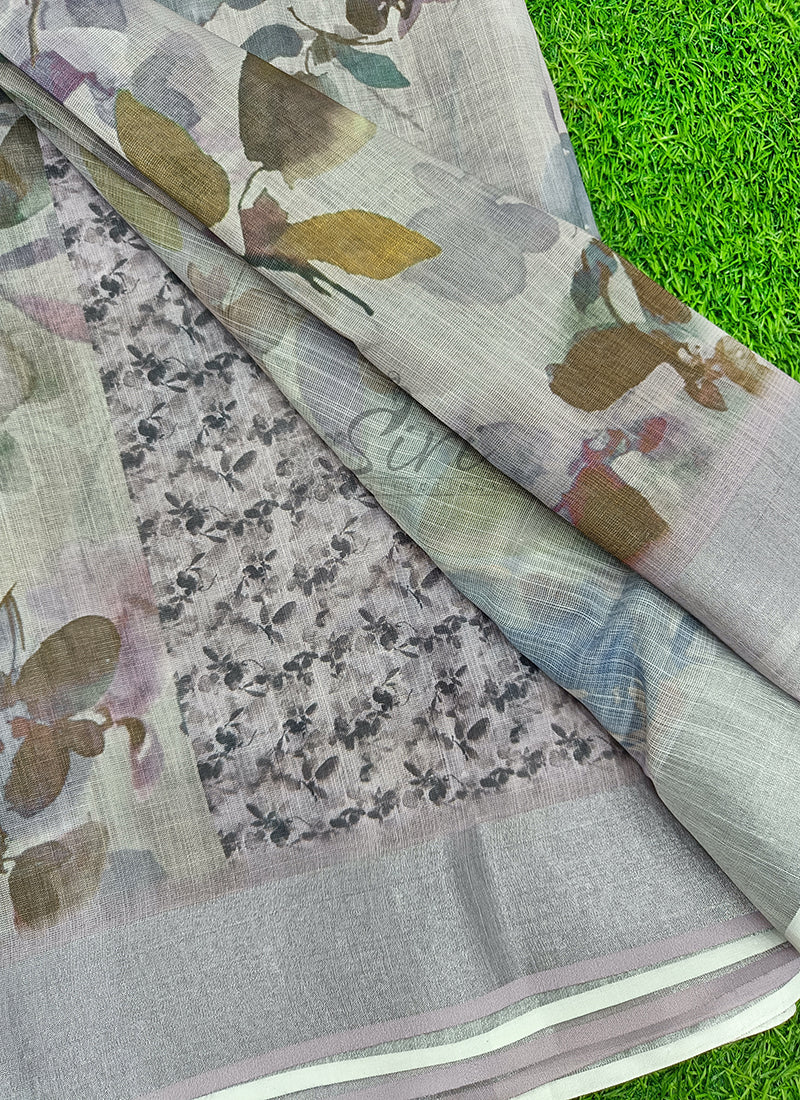 Lovely Digital Print Linen Saree