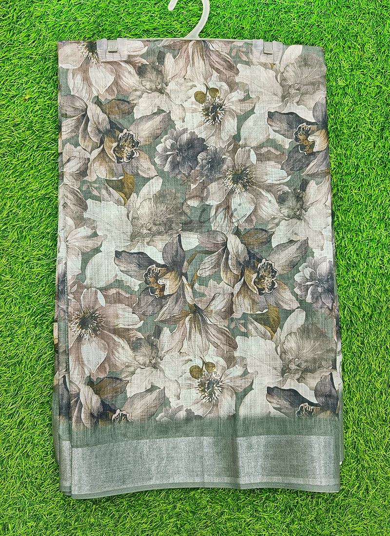 Lovely Digital Print Linen Saree