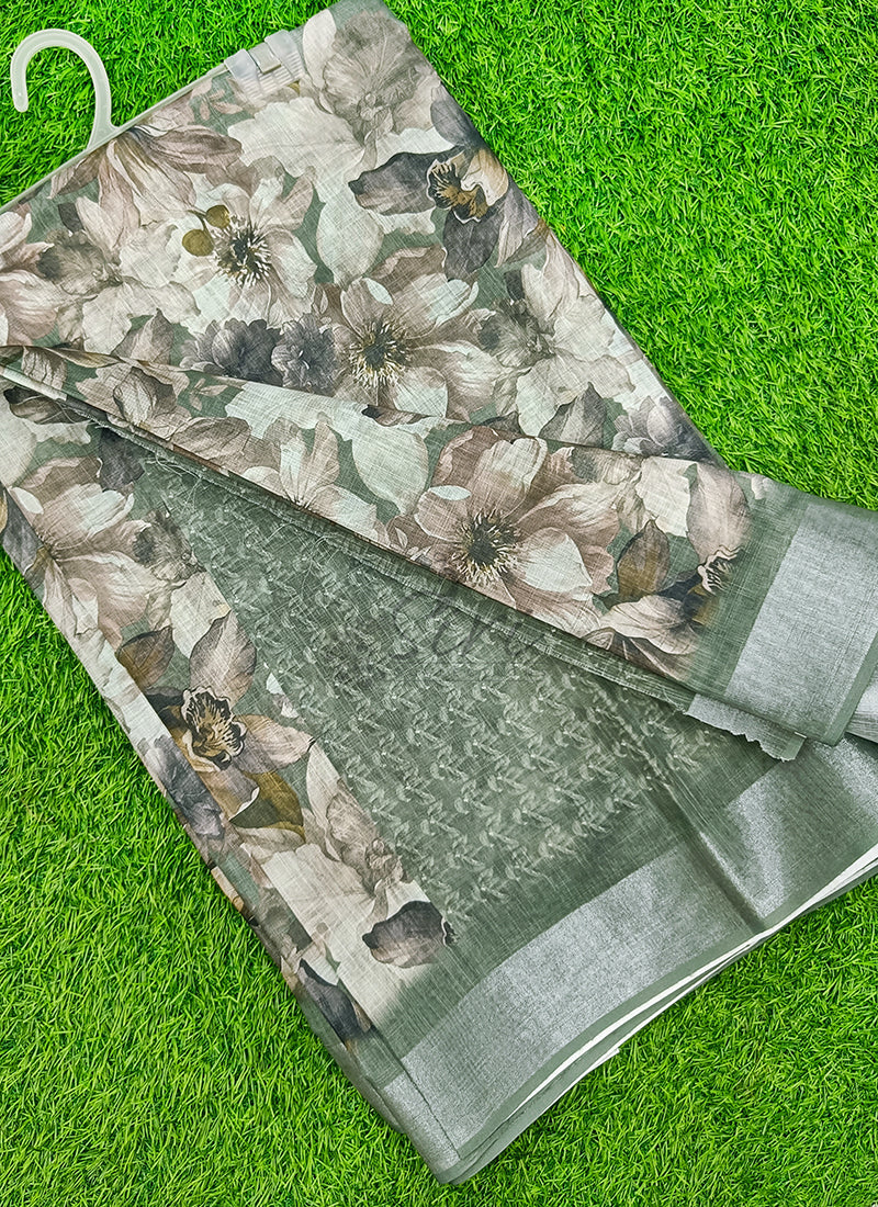 Lovely Digital Print Linen Saree