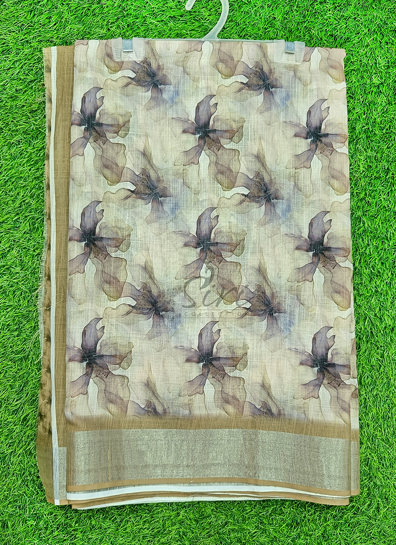Lovely Digital Print Linen Saree