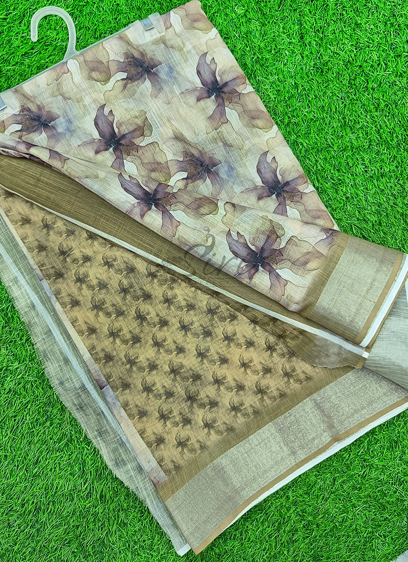 Lovely Digital Print Linen Saree