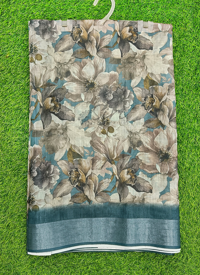 Lovely Digital Print Linen Saree