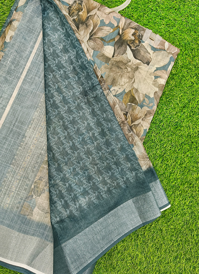 Lovely Digital Print Linen Saree