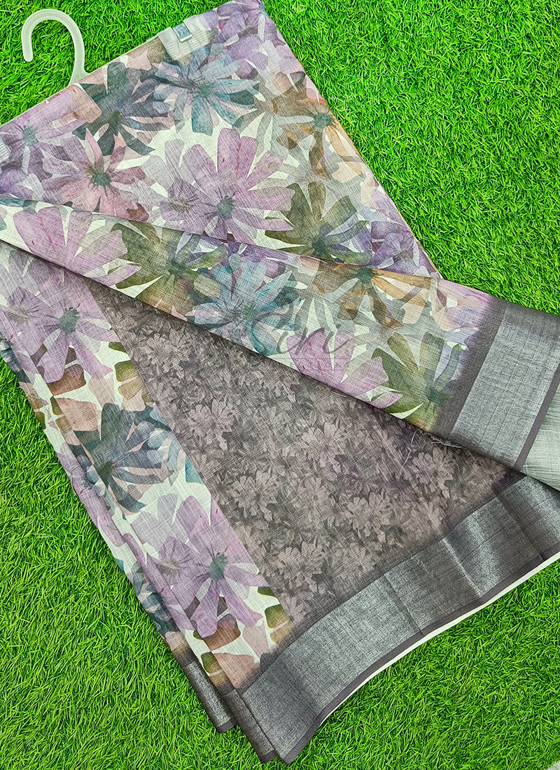 Lovely Digital Print Linen Saree
