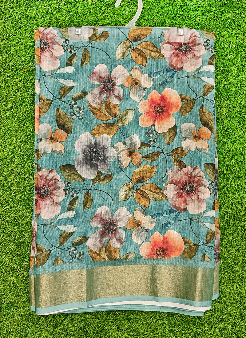 Lovely Digital Print Linen Jute Saree