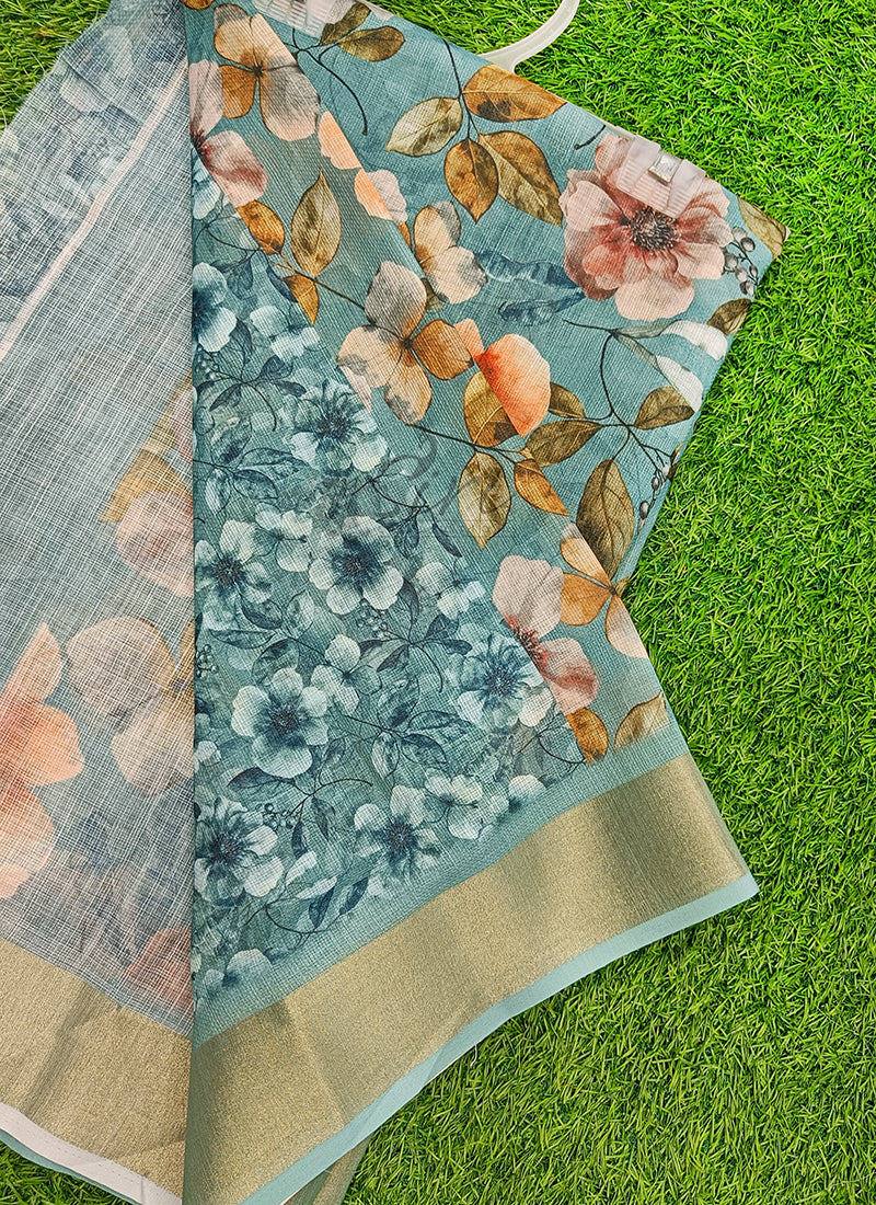 Lovely Digital Print Linen Jute Saree